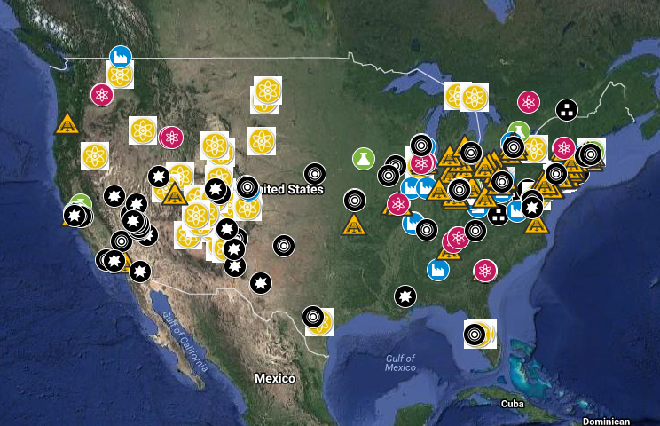 Alsos Digital Library for Nuclear Issues' Google map of US nuclear weapons complex sites